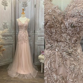 H51粉藕色纱裙仙气鱼尾裙刺绣双肩长款 外贸晚礼服裙气质宴会年会
