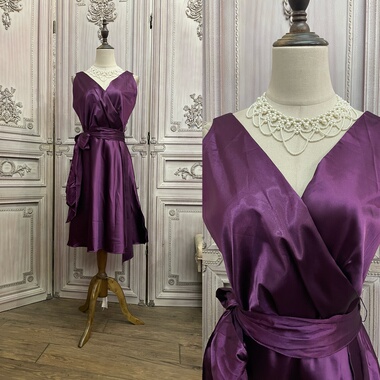 L码紫色缎面双肩短裙礼服1204c