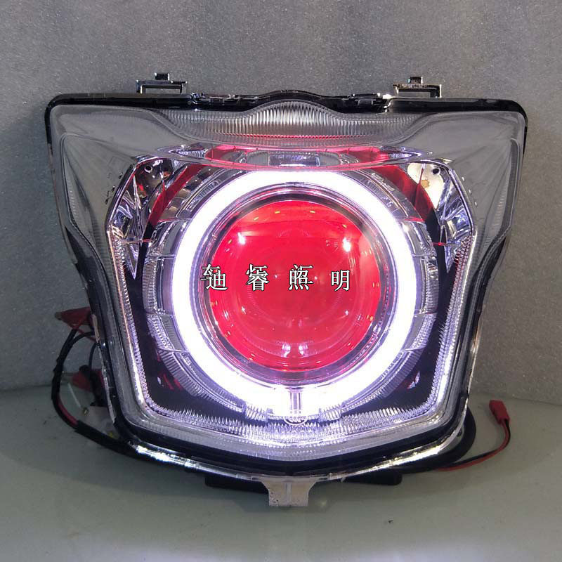 适用豪爵EH150/HJ150-25/25A大灯总成改装LED双光透镜天使眼氙气