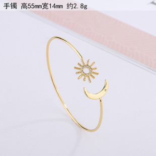 闪耀星星月亮追星逐月S925纯银手镯活口镯子可调节手链女款设计感
