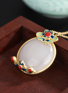 925纯银项链中国风梅花白玉髓轻奢小众设计感锁骨链2021年新款女