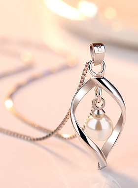 纯银项链百搭珍珠长短款吊坠