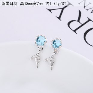 小众耳环 气质ins韩版 925纯银人鱼泡沫耳钉女2020新款 潮冷淡风时尚