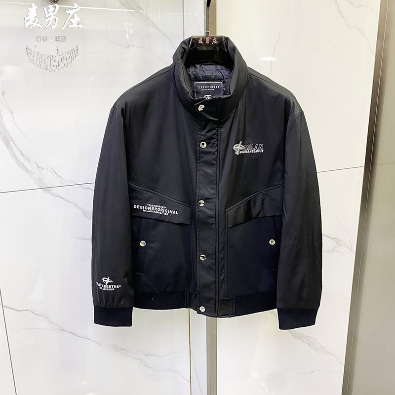 高端欧货男冬季新款26工装刺绣字母立领90白鸭绒羽绒服夹克外套潮
