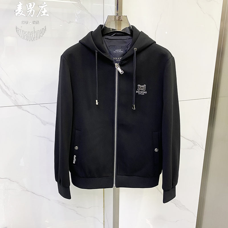 高端欧货男士秋冬薄棉连帽夹克