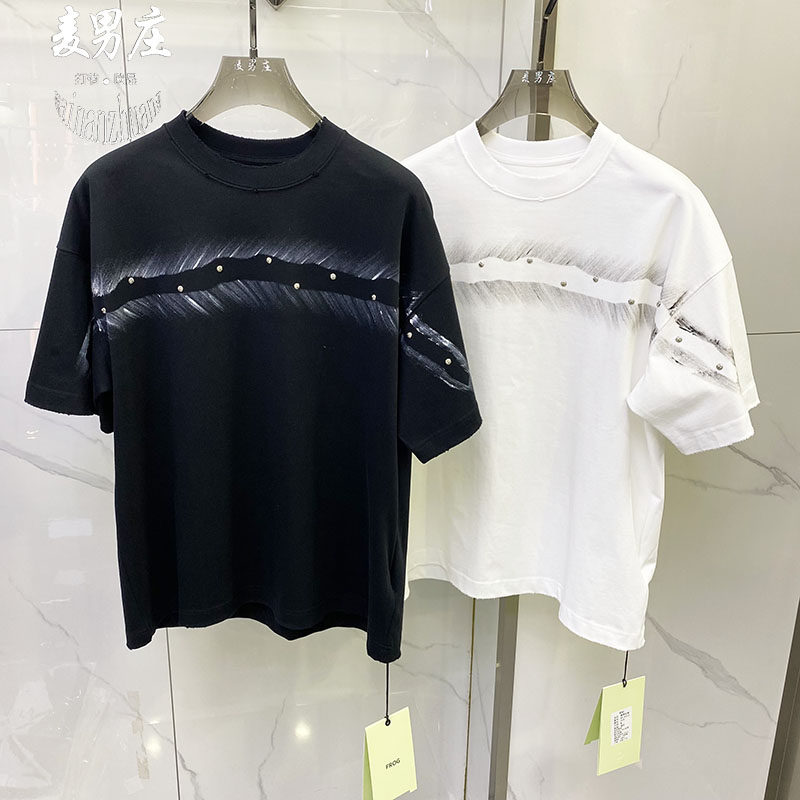 男士春夏韩系涂鸦铆钉宽松T恤