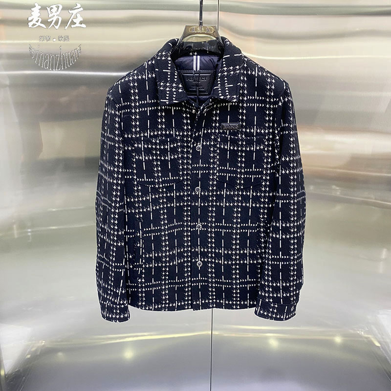 高端欧货男士冬季新款2025格子青年时尚90白鸭绒羽绒服夹克外套韩