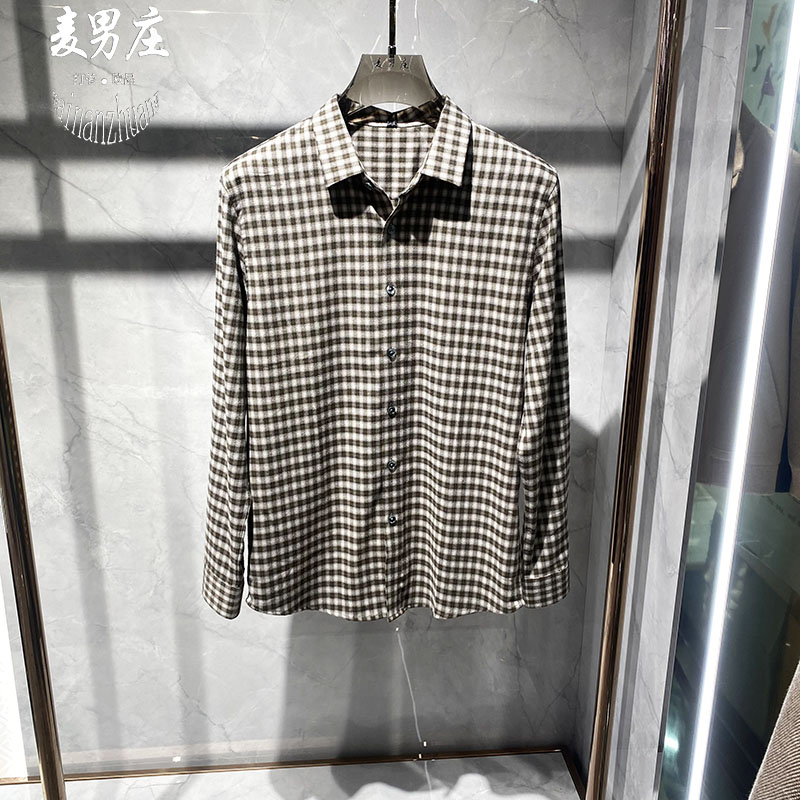 欧潮男士轻奢格子微弹网红衬衫