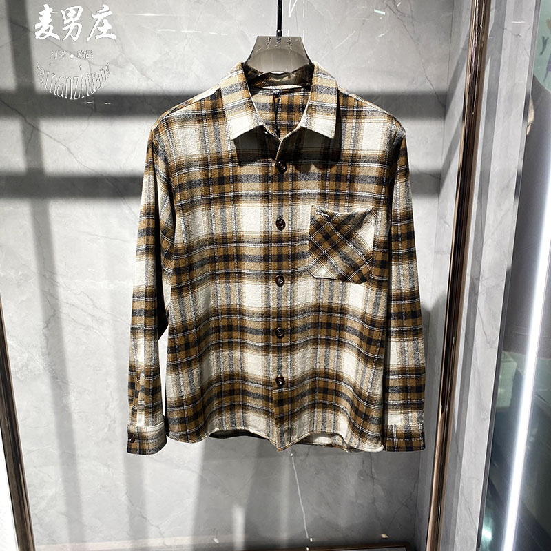 欧潮男士秋冬拼色条纹棉质衬衫
