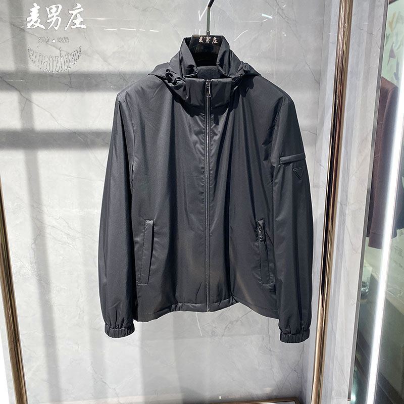 欧货潮牌男士26秋冬新款可卸连帽亮面长袖拉链夹克外套青年个性爆