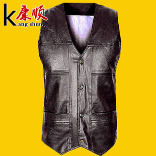 冬天穿保暖加绒棉坎背心 爷爷秋季 皮马甲中老年男士 pu皮坎夹爸爸装