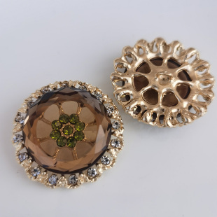 高档金色貂皮裘皮草大衣水晶纽扣34MM大号镶钻扣女外套水钻装 饰扣