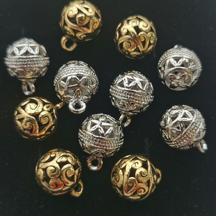 新品镂空复古金属圆球纽扣diy手工包包挂饰吊坠10MM民族服装钮扣