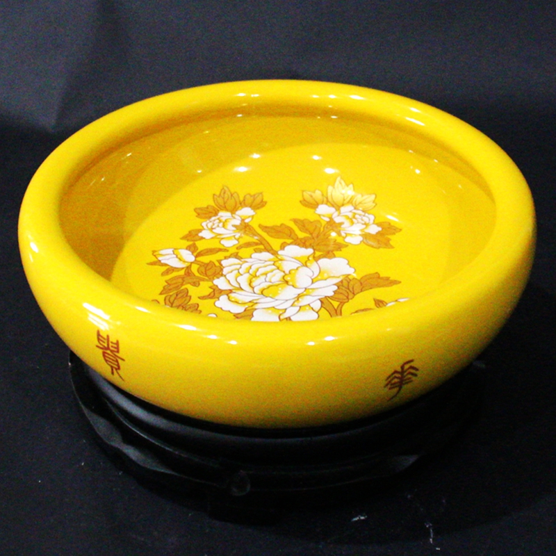 景德镇陶瓷缸聚宝盆黄色摆件生财瓷盆硬币收纳盘子瓷器花盆鱼缸