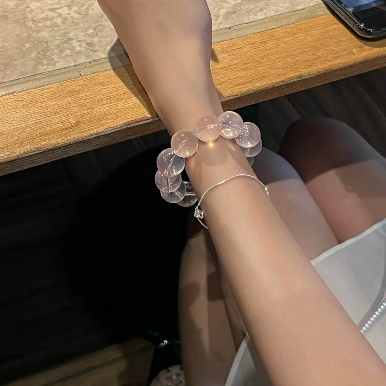 宝石级 天然莫桑比克星光粉水晶手链 六道星光 六芒星手串女礼物