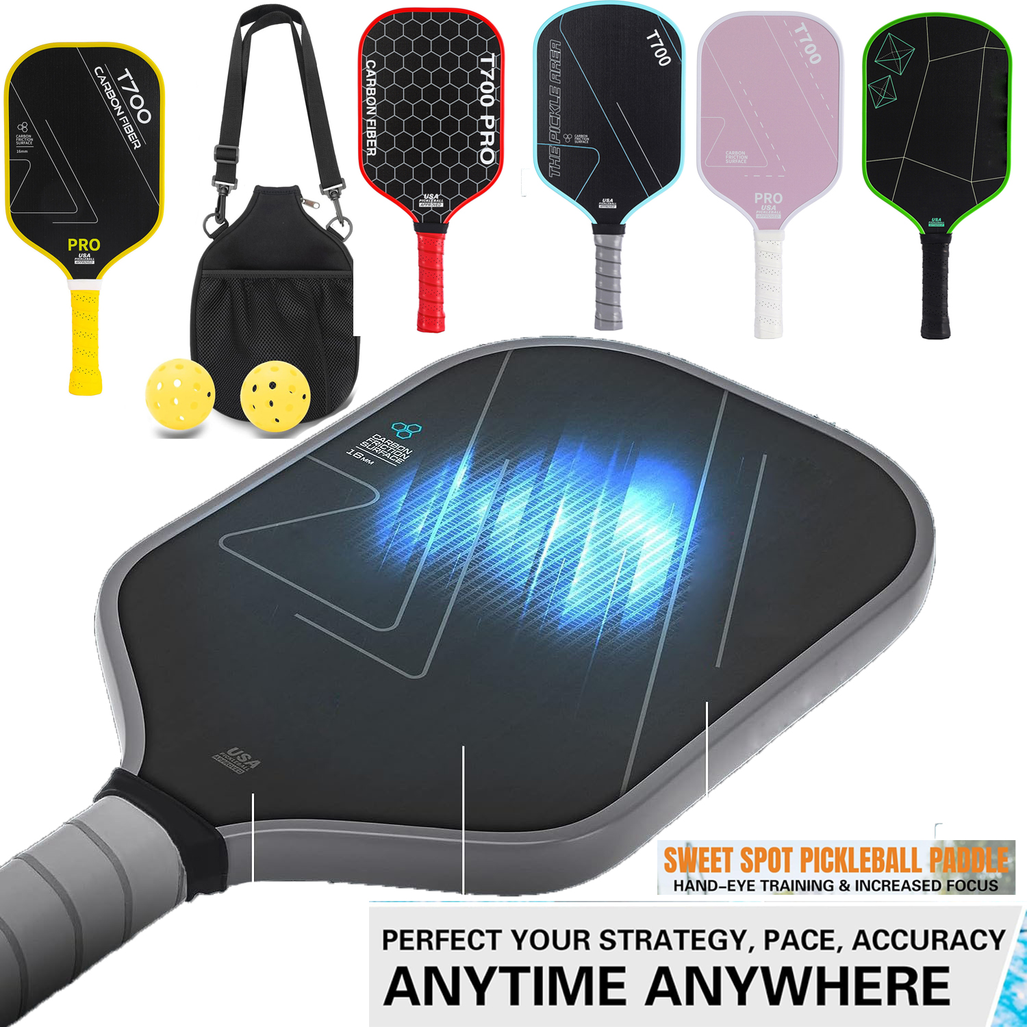 高端T700碳纤维球拍pickleball