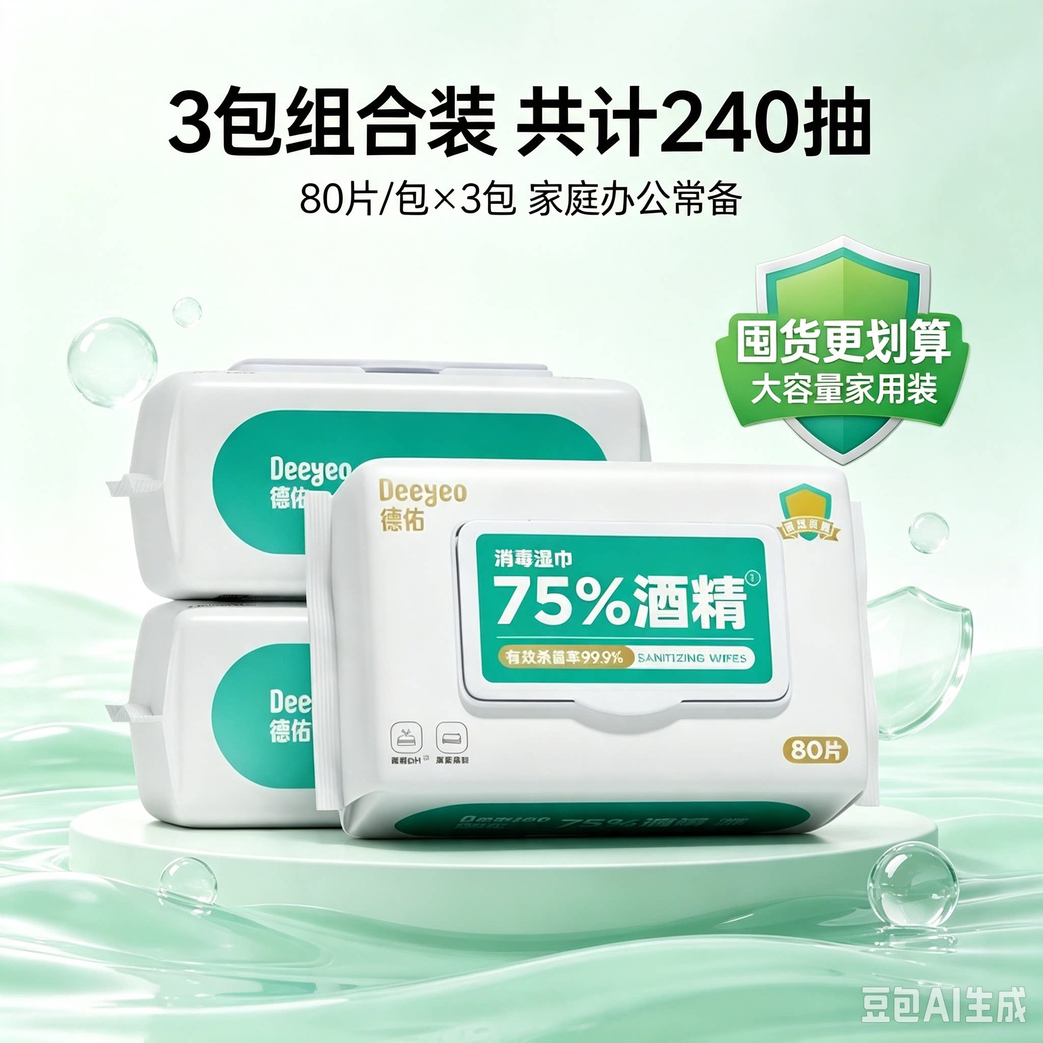 德佑酒精湿巾80抽家用3大包装消毒湿纸巾洁肤洁面清洁包邮
