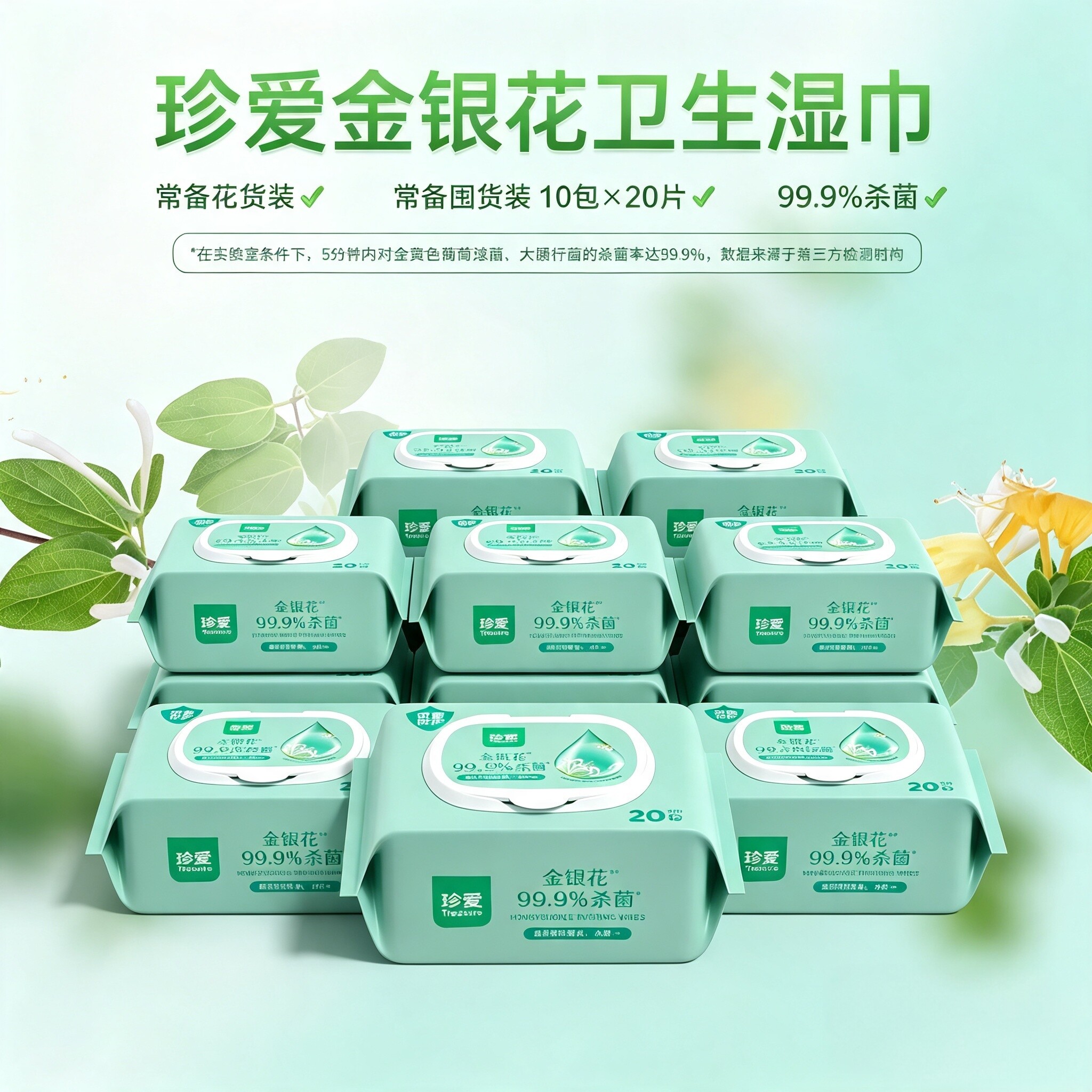 珍爱金银花杀菌带盖抽取湿巾20片