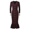 Burgundy V-Neck Long Skirt