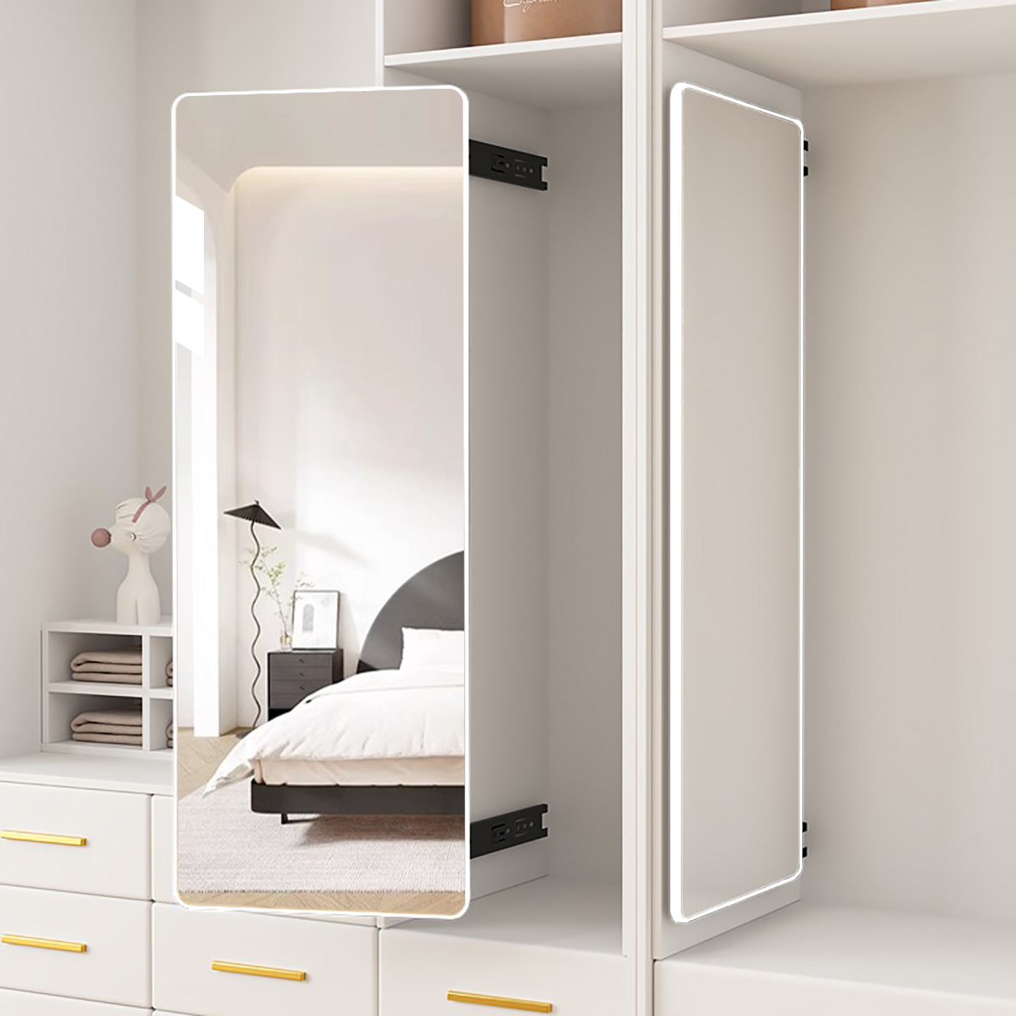 衣柜镜子旋转全身镜试衣全身折叠内置内装隐形家用卧室推拉全身镜