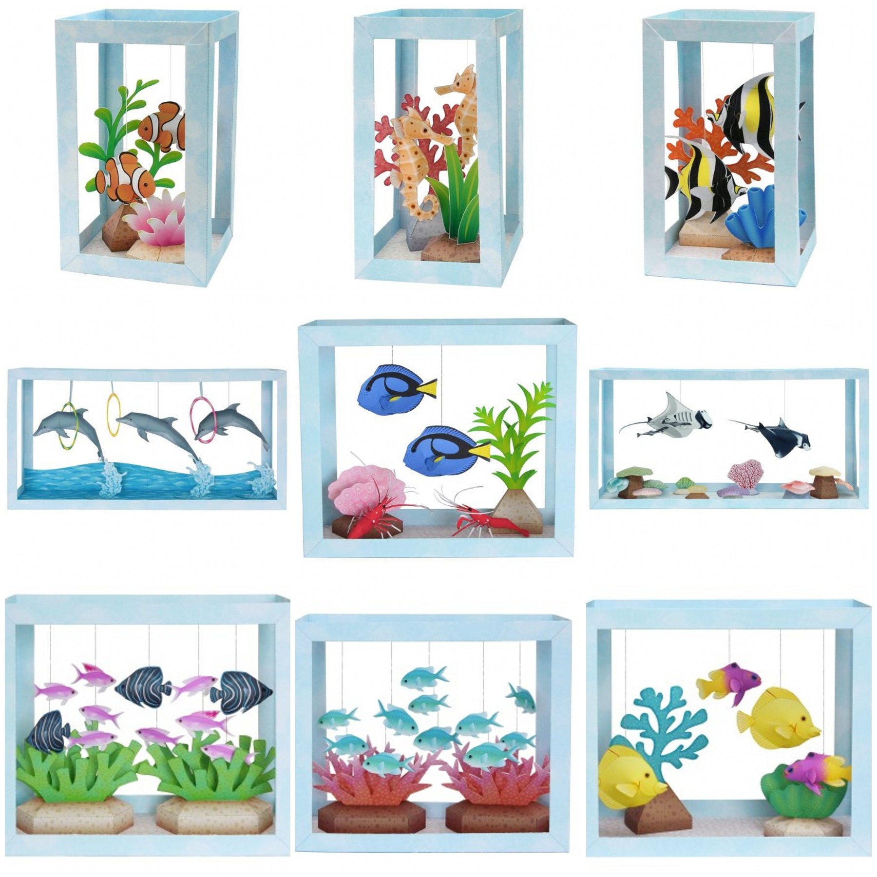 仿真海洋动物纸水族馆鱼类纸艺术手工diy拼装玩具拍摄道具纸模型