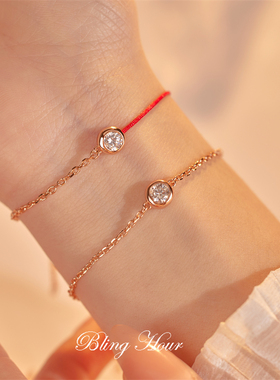 本命年925银莫桑石红绳手链女