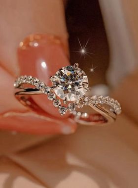 为爱加冕1克拉纯银莫桑石戒指高级感钻戒女订婚求婚结婚戒食指戒