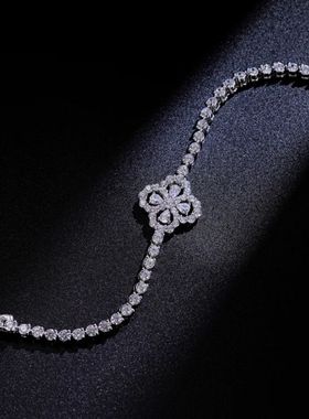 925银莫桑石四叶草满钻手链 项链个性百搭手饰女高级感网红高品质