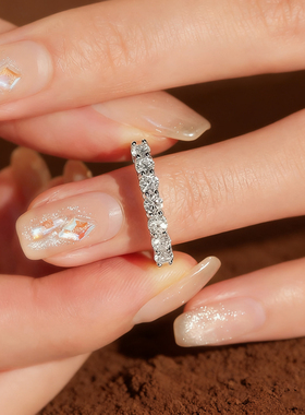 925银莫桑石排钻戒指男女时尚莫桑钻个性叠戴百搭简约七公主排戒