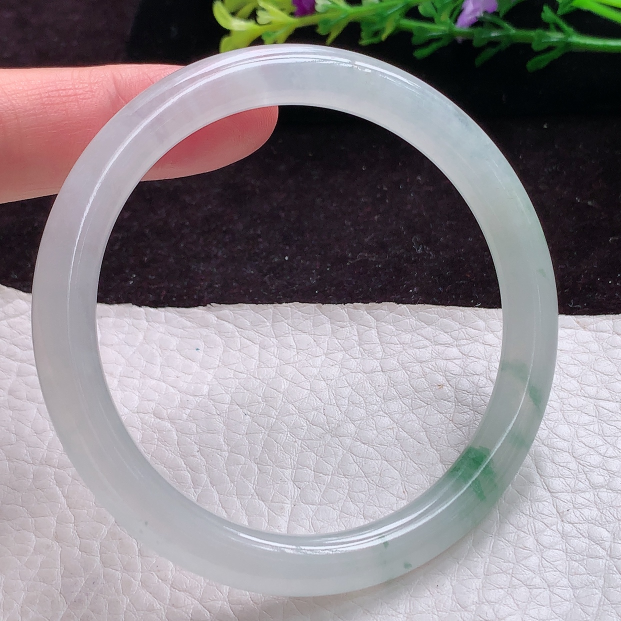 pj实拍58.3*7*8美人镯 缅甸翡翠冰花圆条玉镯子精美女款玉手环