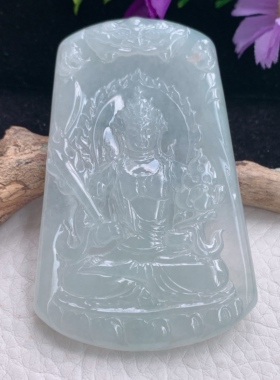 Lz实拍72.3*45*6缅甸翡翠冰透白月光虚空藏菩萨吊坠生肖守护神