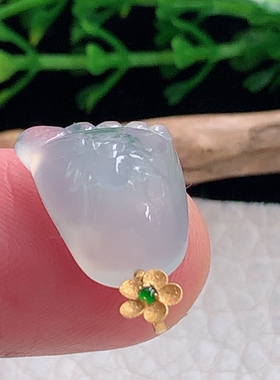 axm自然光16*13.3*9.2天然缅甸翡翠冰飘花知足常乐 小脚丫玉吊坠