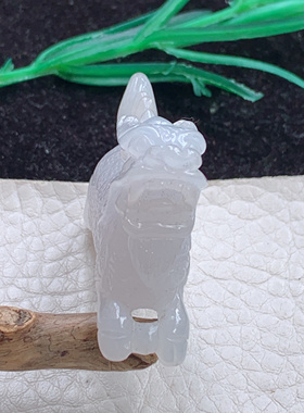 mf实拍40.5*29.5*12.6翡翠A货白色麒麟送瑞颈坠 立体精雕瑞兽吊坠