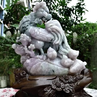 天然翡翠A货紫底金鸡报晓大摆件阖家幸福客厅生肖公鸡摆件3.52kg