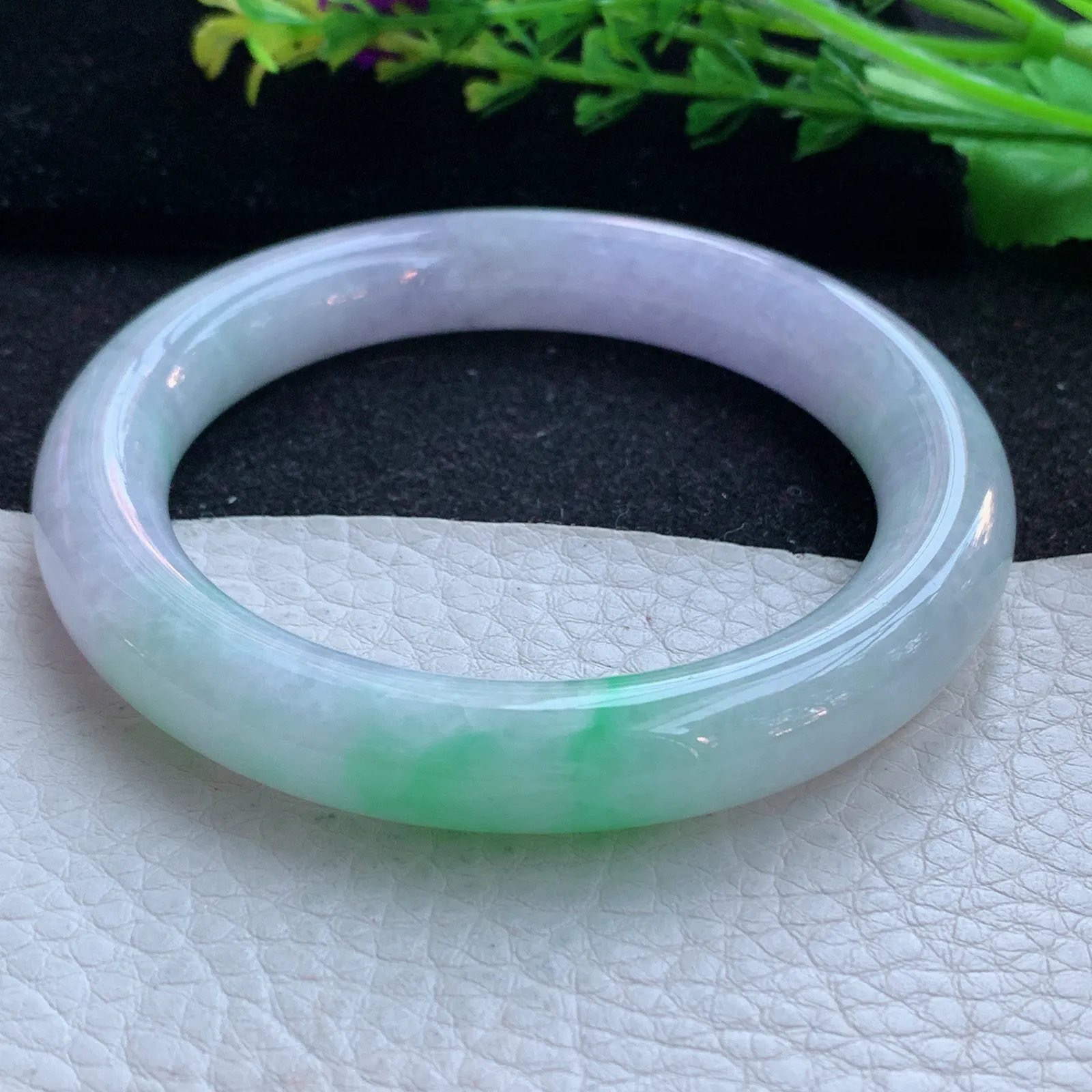 ss自然光56.5*10.7*9.8美人镯缅甸翡翠a货玉手镯春带彩圆条玉手环