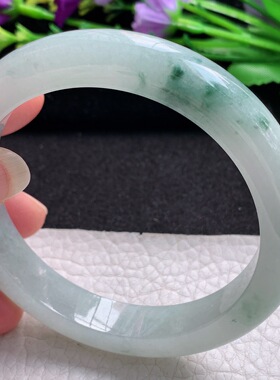 fl大圈口60*12.3*8.8平安镯 缅甸翡翠A货手镯精美飘花正圈玉镯子