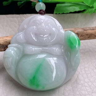 zen实拍47.2*46*12.8缅甸翡翠阳绿大佛公吊坠白底青弥勒佛毛衣坠