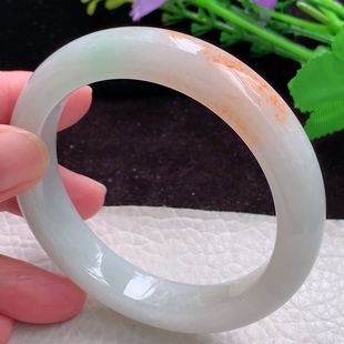 mq实拍58 9平安镯 天然缅甸翡翠飘红翡厚装 宽边珠宝玉手镯 12.8