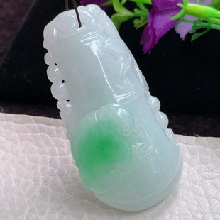 竹节玉吊坠 12.5缅甸翡翠精雕飘绿节节高 玉挂件 31.2 zen实拍58