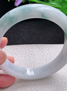 ss大圈口62.3*12.5*9.5平安镯 缅甸翡翠a货玉手镯大气飘花玉手环