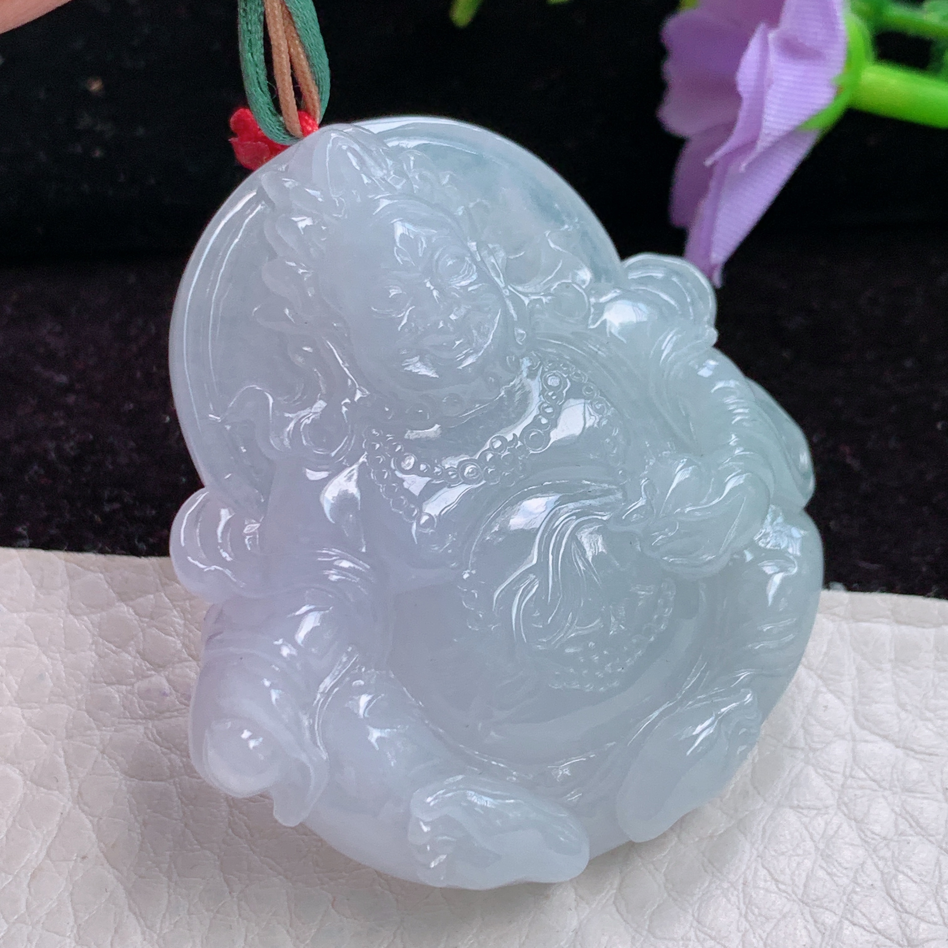 bg实拍48.7*46.3*10.4老坑精雕天然翡翠财神爷招财玉吊坠 玉挂件