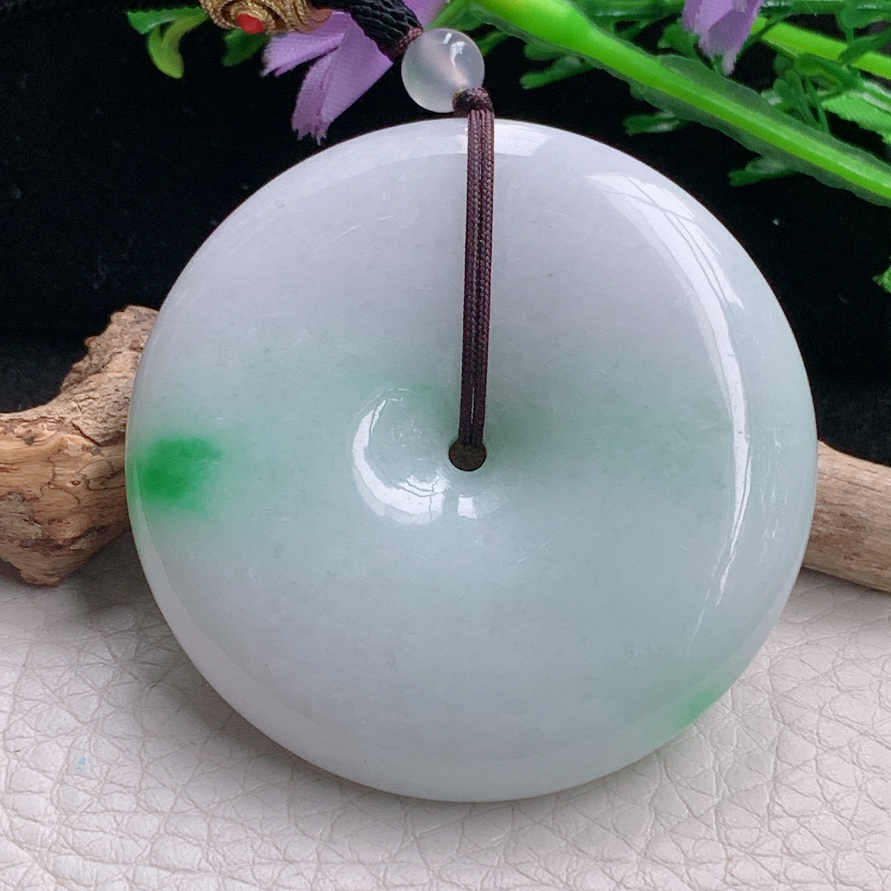 zen自然光51*11.2天然缅甸翡翠飘阳绿大平安扣 玉扣玉吊坠 玉挂件