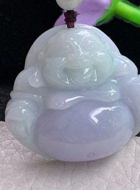 zen实拍33*36.8*11.3缅甸翡翠精美春带彩佛公 弥勒佛玉项坠玉挂件