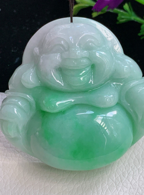 zen实拍47.2*50.5*14.2天然翡翠绿花饱满大佛公吊坠弥勒佛玉挂件