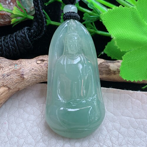 yl实拍48.5*25*6天然缅甸翡翠a货冰睛水净瓶观音吊坠