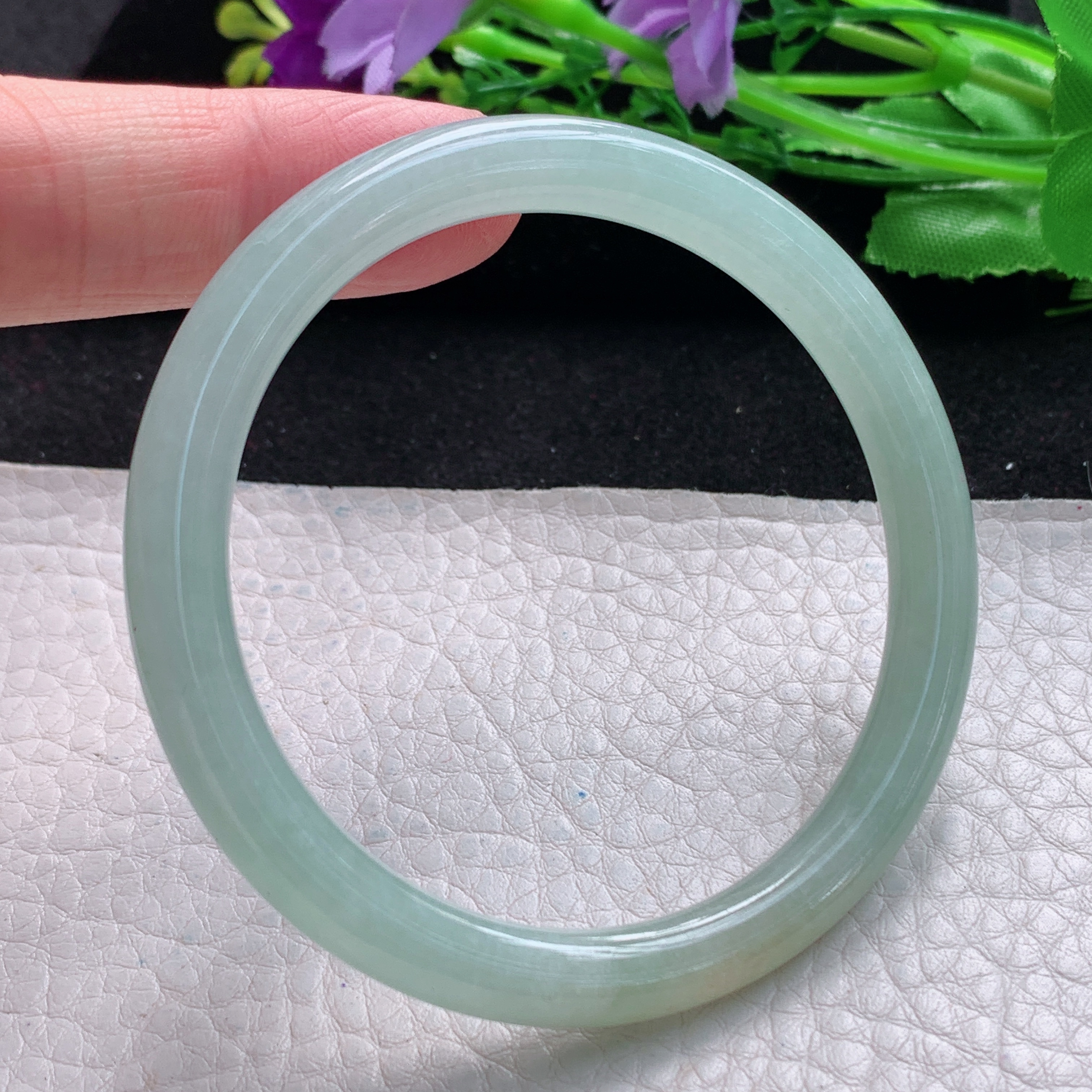 xx自然光54*6.8叮当镯 缅甸翡翠a货玉手镯冰晴圆条珠宝玉手环