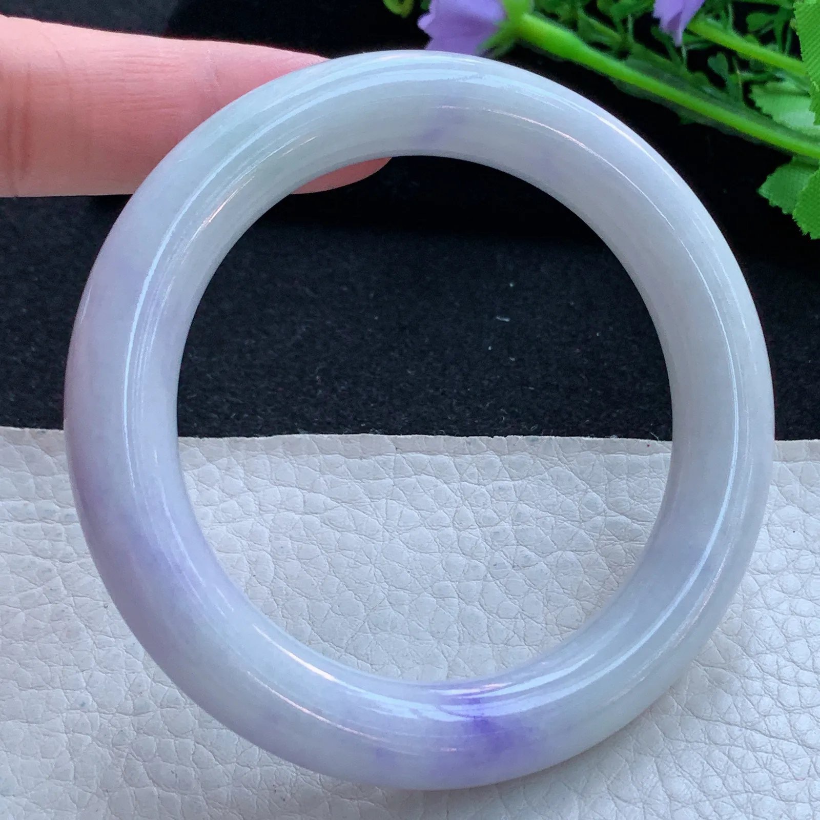 xx自然光57*11.3美人镯 缅甸翡翠a货玉手镯飘紫胖圆条镯子玉手环