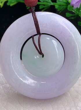 zen自然光43.7*10.3天然缅甸翡翠春带彩厚款子母扣 代代相传吊坠