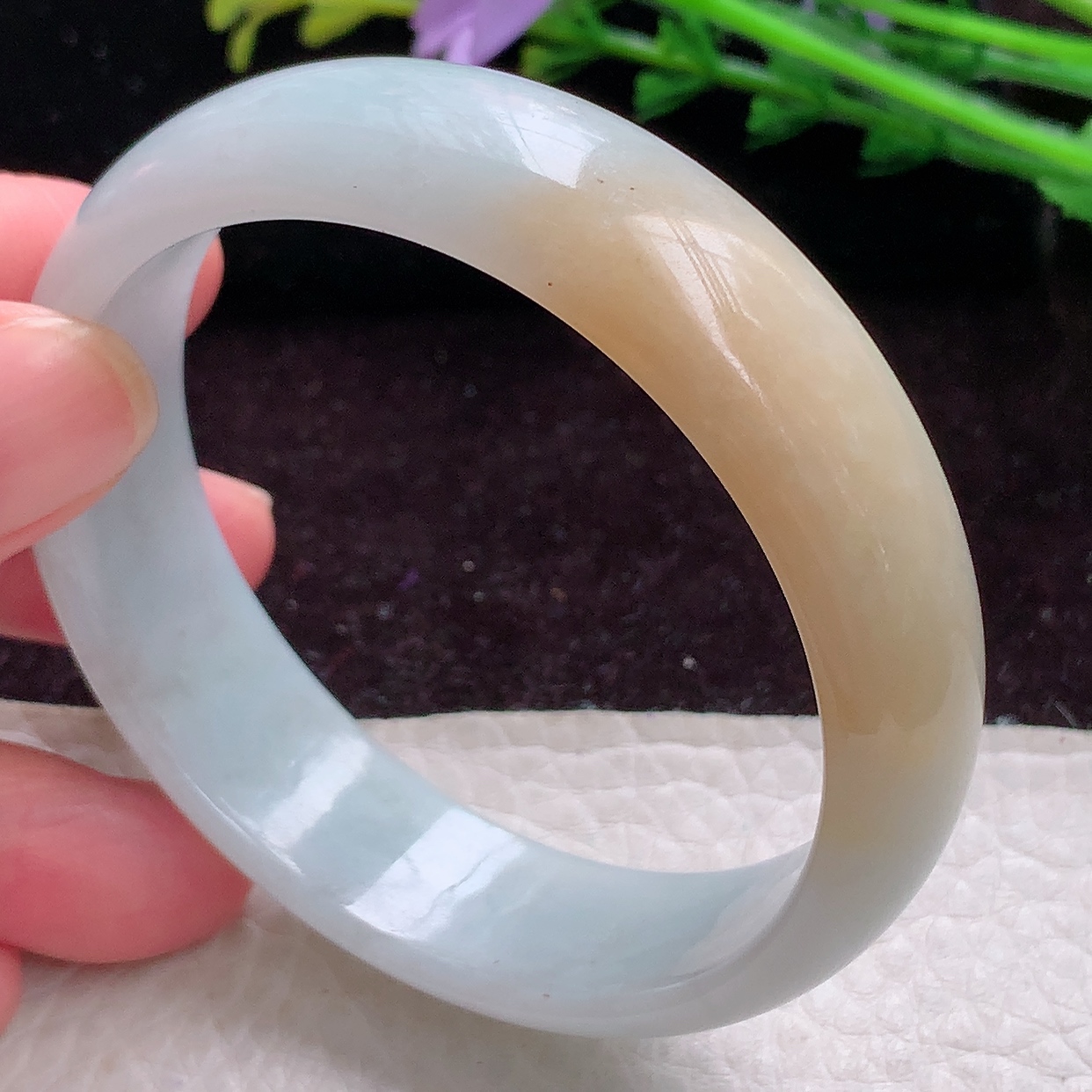 mq实拍56*16*6.8轮胎镯 天然缅甸翡翠双彩宽边玉手镯 珠宝玉手环