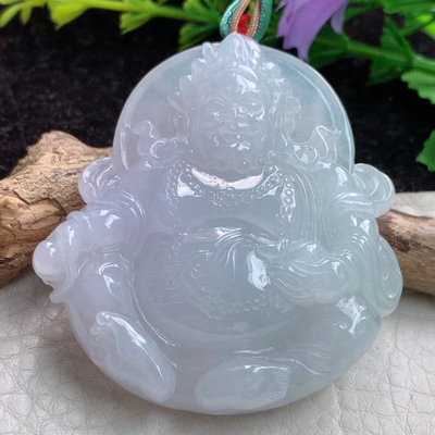 bg实拍48.6*46.3*9.6缅甸翡翠冰润财神爷吊坠招财财爷玉吊坠颈饰